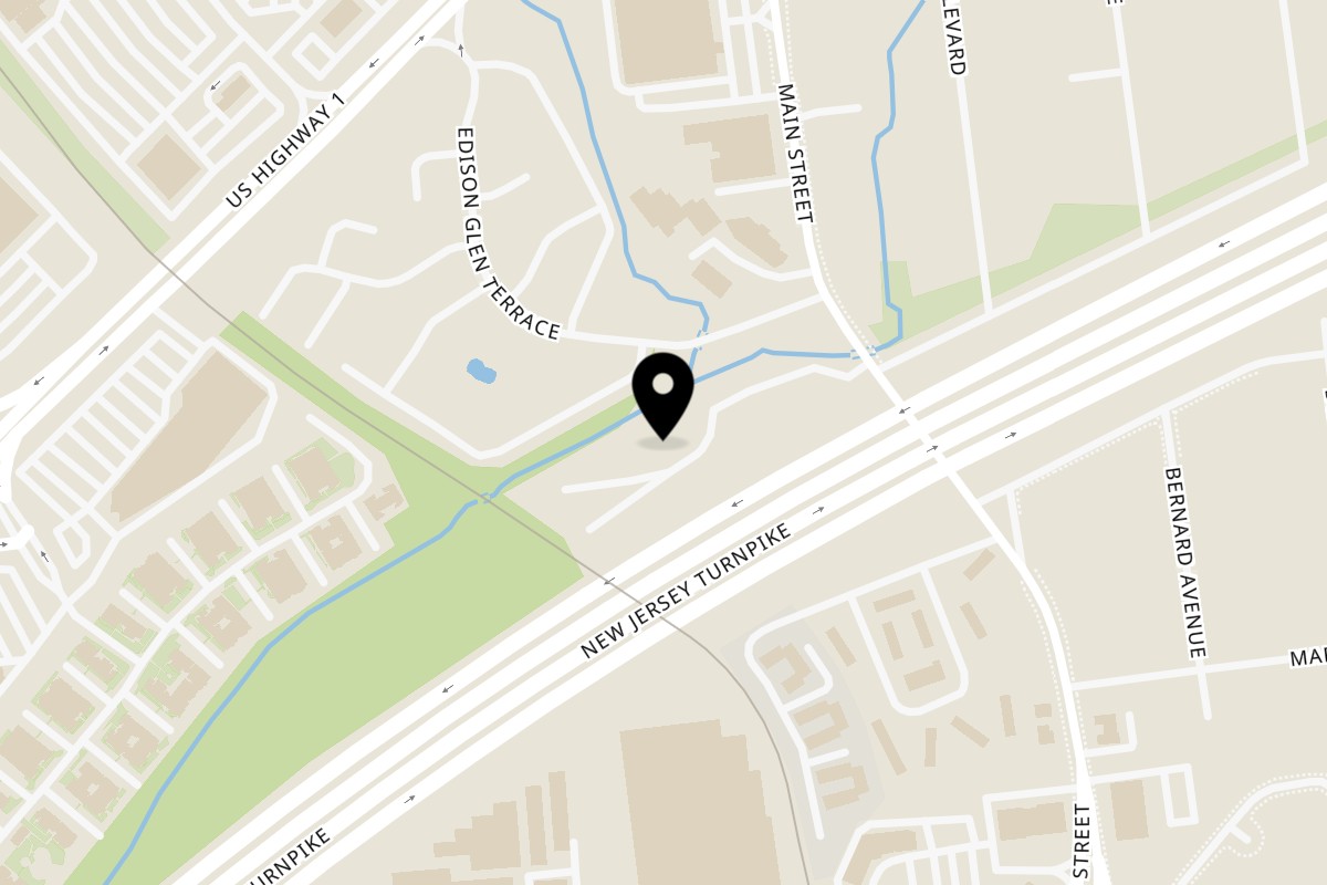 Map showing the location of Main Street Deli and Grill on 83 Main St in Edison